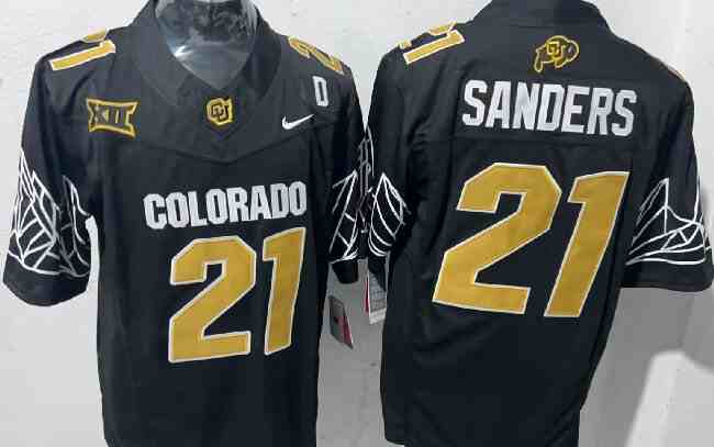 Men's Colorado Buffaloes #21 Shilo Sanders Black 2024 With Big 12 XII Patch D  Patch F.U.S.E Stitched Football Jersey