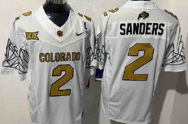 Men's Colorado Buffaloes #2 Shadeur Sanders White F.U.S.E. With Big 12 XII Patch Stitched Football Jersey