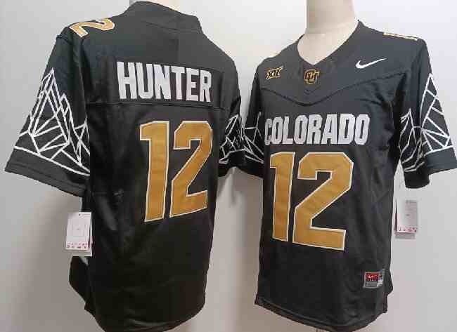 Men's Colorado Buffaloes #12 Travis Hunter Black With Big 12 XII Patch  F.U.S.E Stitched Football Jersey