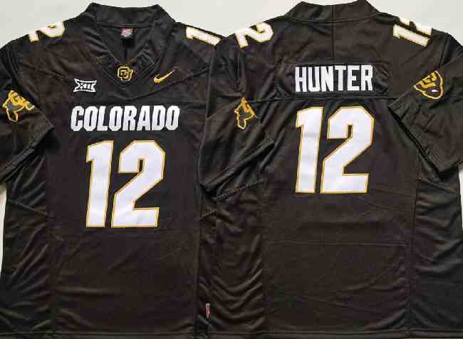 Men's Colorado Buffaloes #12 Travis Hunter Black With Big 12 XII Patch F.U.S.E Stitched Football Jersey