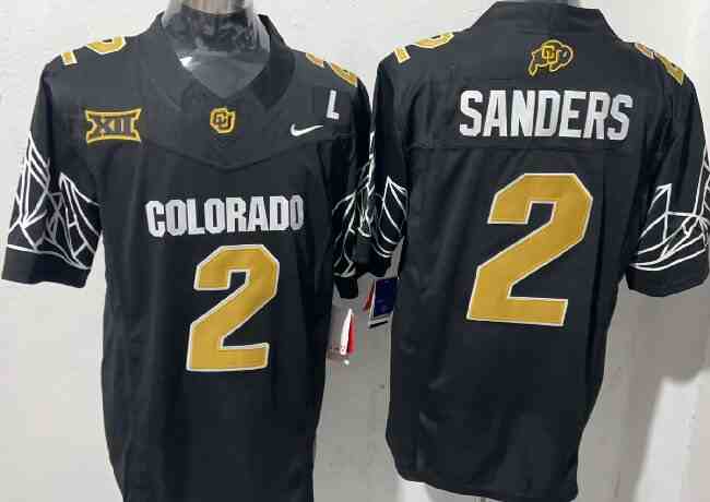 Men's Colorado Buffaloes #2 Shadeur Sanders Black F.U.S.E. With Big 12 XII Patch L Patch Stitched Football Jersey