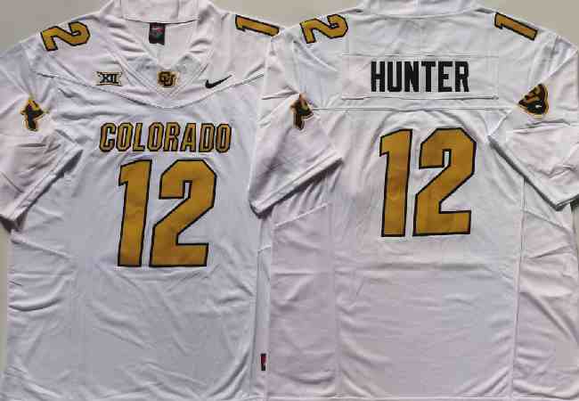 Men's Colorado Buffaloes #12 Travis Hunter White 2024 With Big 12 XII Patch 2024 F.U.S.E Stitched Football Jersey