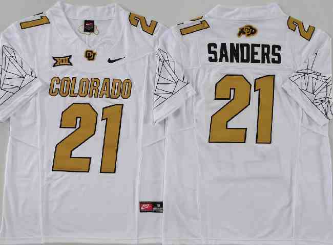 Men's Colorado Buffaloes #21 Shilo Sanders White  With Big 12 XII Patch  F.U.S.E Stitched Football Jersey