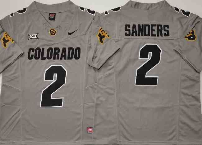 Men's Colorado Buffaloes #2 Shadeur Sanders Grey  With Big 12 XII Patch F.U.S.E Stitched Football Jersey