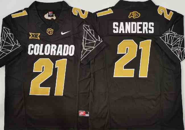 Men's Colorado Buffaloes #21 Shilo Sanders Black 2024 With Big 12 XII Patch 2024 F.U.S.E Stitched Football Jersey