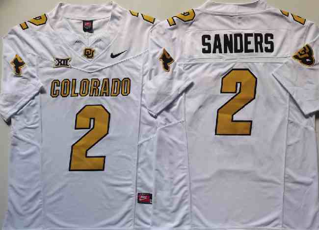 Men's Colorado Buffaloes #2 Shedeur Sanders White Black 2024 Limited FUSE College Football Jersey