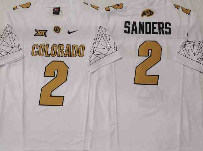 Men's Colorado Buffaloes #2 Shedeur Sanders White With Big 12 XII Patch 2024 F.U.S.E Stitched Football Jersey