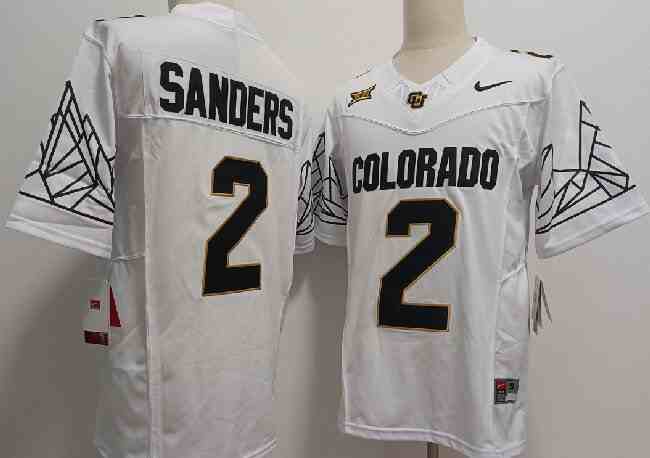 Men's Colorado Buffaloes #2 Shadeur Sanders White  With Big 12 XII Patch F.U.S.E Stitched Football Jersey