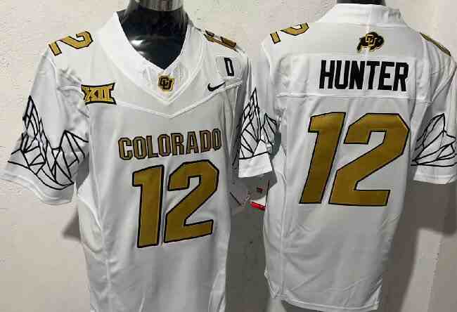 Men's Colorado Buffaloes #12 Travis Hunter White F.U.S.E. With Big 12 XII Patch D Patch Stitched Football Jersey