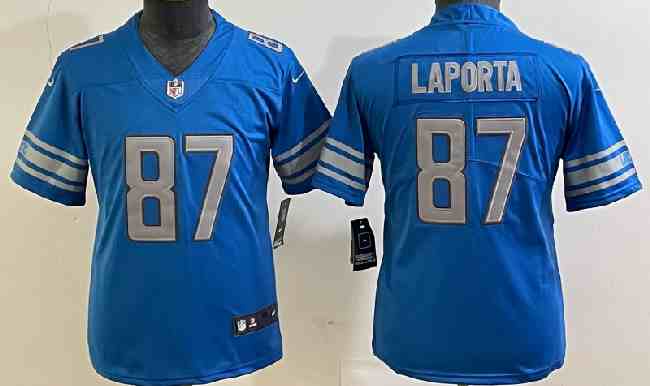Youth Detroit Lions #87 Sam LaPorta Blue Vapor Limited Stitched Jersey