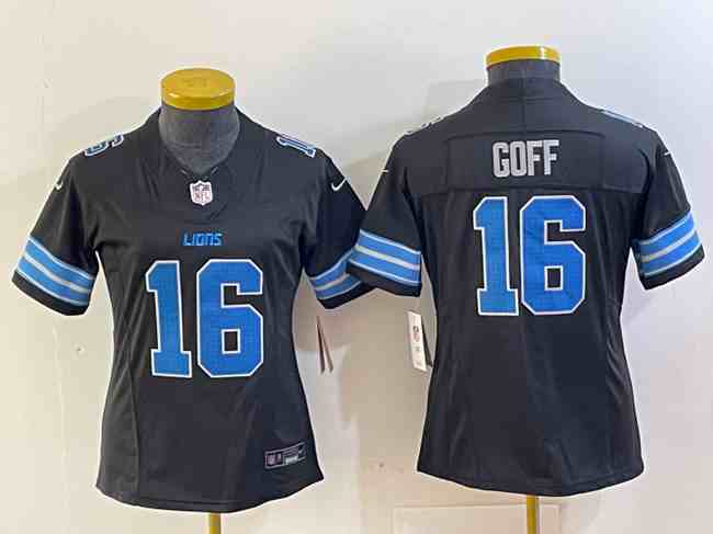 Women's Detroit Lions #16 Jared Goff Black 2024 F.U.S.E. 2nd Alternate Vapor Limited Football Stitched Jersey