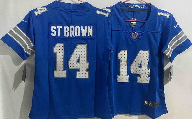 Women's Detroit Lions #14 Amon-Ra St. Brown Blue Vapor Untouchable Limited Stitched Jersey
