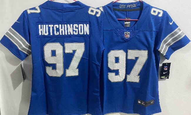 Women's Detroit Lions #97 Aidan Hutchinson Blue Vapor Untouchable Limited Stitched Jersey