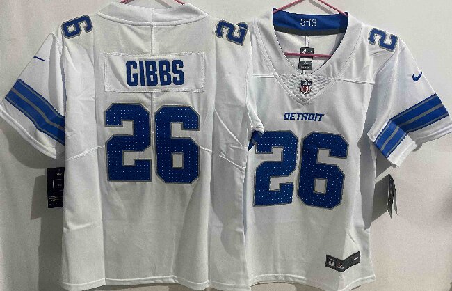 Women's Detroit Lions #26 Jahmyr Gibbs White Vapor Untouchable Limited Stitched Jersey