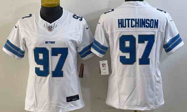 Women's Detroit Lions #97 Aidan Hutchinson White F.U.S.E. Vapor Limited Stitched Jersey