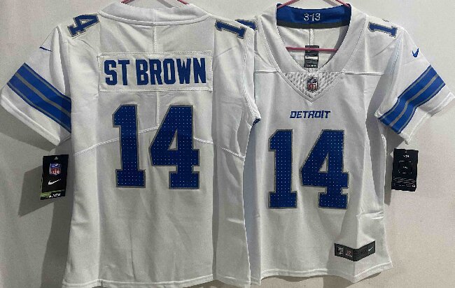 Women's Detroit Lions #14 mon-Ra St. Brown White Vapor Untouchable Limited Stitched Jersey
