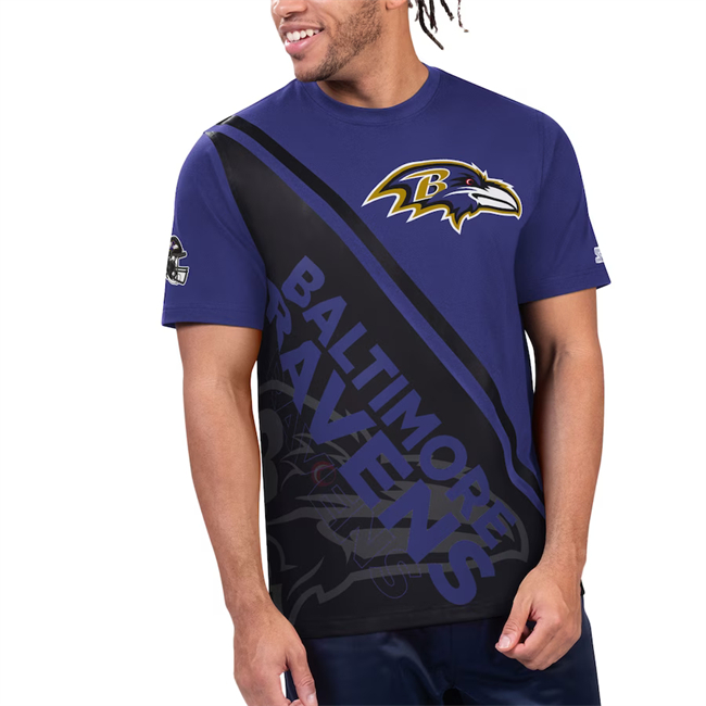 Men's Baltimore Ravens Purple Black Finish Line Extreme Graphic T-Shirt