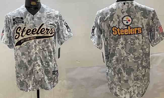 Men's Pittsburgh Steelers Team Logo 2024 Arctic Camo Salute to Service Stitched Baseball Jerseys