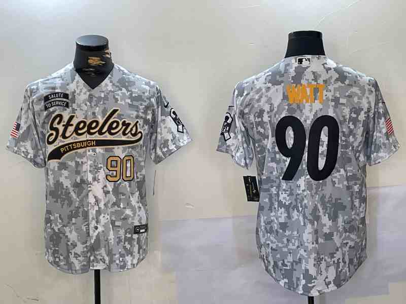 Men's Pittsburgh Steelers #90 T.J. Watt 2024 Arctic Camo Salute To Service Stitched Baseball Jerseys