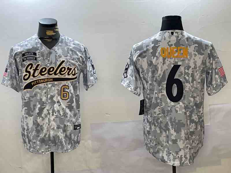 Men's Pittsburgh Steelers #6 Patrick Queen Arctic Camo 2024 Salute to Service Stitched Baseball Jerseys