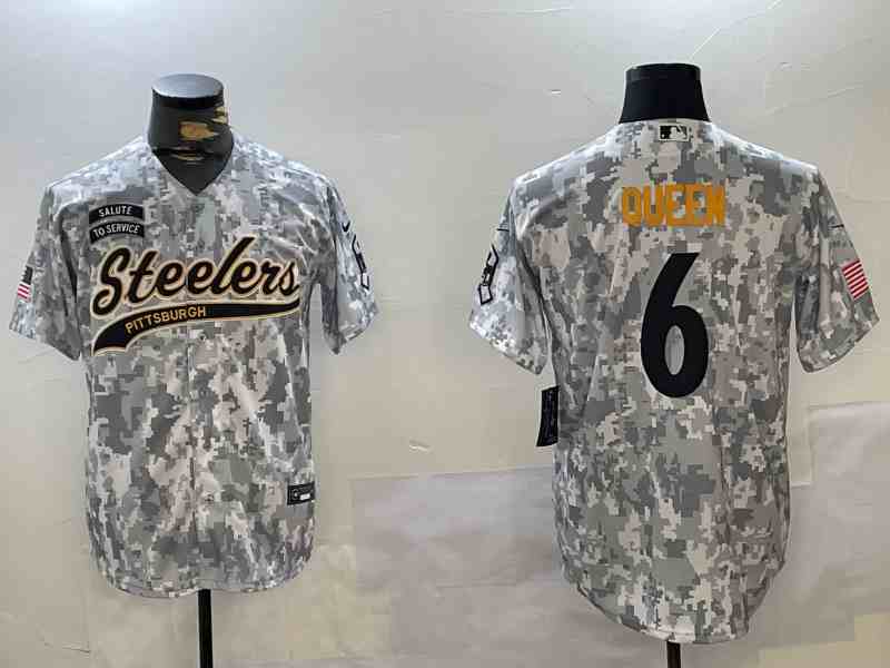 Men's Pittsburgh Steelers #6 Patrick Queen Arctic Camo 2024 Salute to Service Stitched Baseball  Jersey