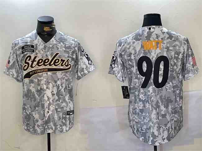 Men's Pittsburgh Steelers #90 T.J. Watt 2024 Arctic Camo Salute To Service Stitched Baseball  Jersey