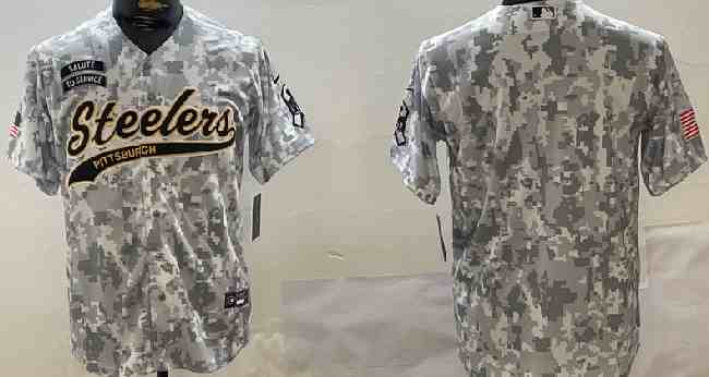 Men's Pittsburgh Steelers Team Logo 2024 Arctic Camo Salute to Service Stitched Baseball  Jersey
