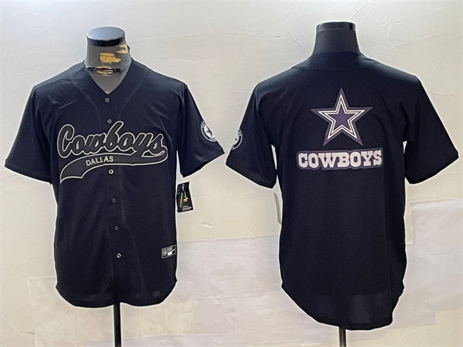 Men's Dallas Cowboys Team Big Logo Black With Patch Cool Base Stitched Baseball  Jersey