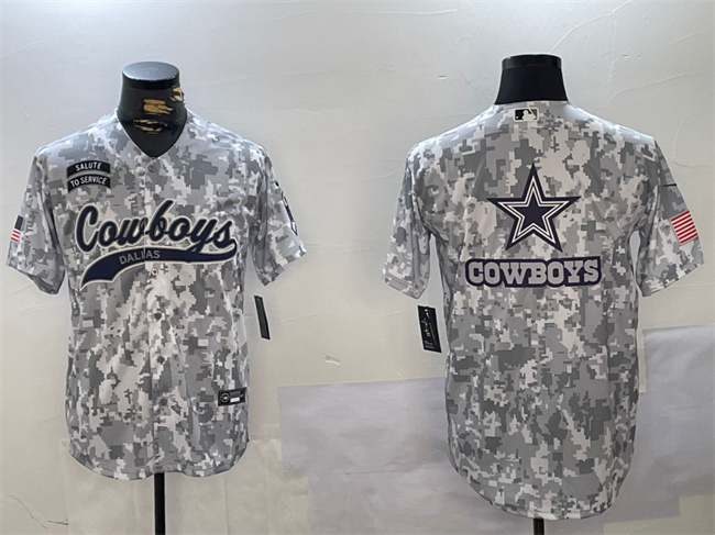 Men's Dallas Cowboys Team Big Logo 2024 Arctic Camo Salute To Service Stitched Baseball  Jersey
