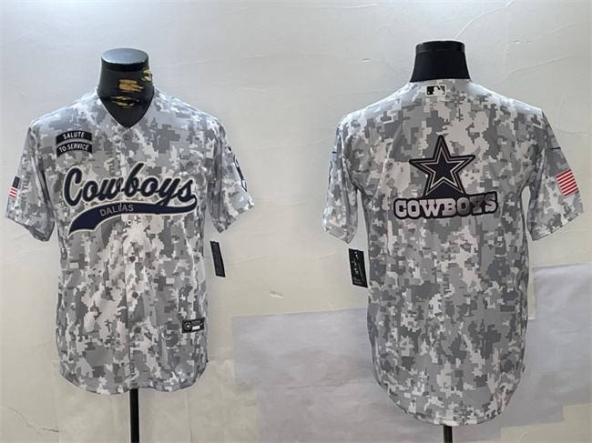 Men's Dallas Cowboys Team Big Logo 2024 Arctic Camo Salute To Service Stitched Baseball   Jersey