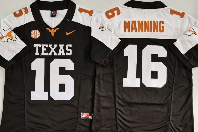 Men's Texas Longhorns #16 Peyton Manning BlackWhite F.U.S.E. Stitched Jersey
