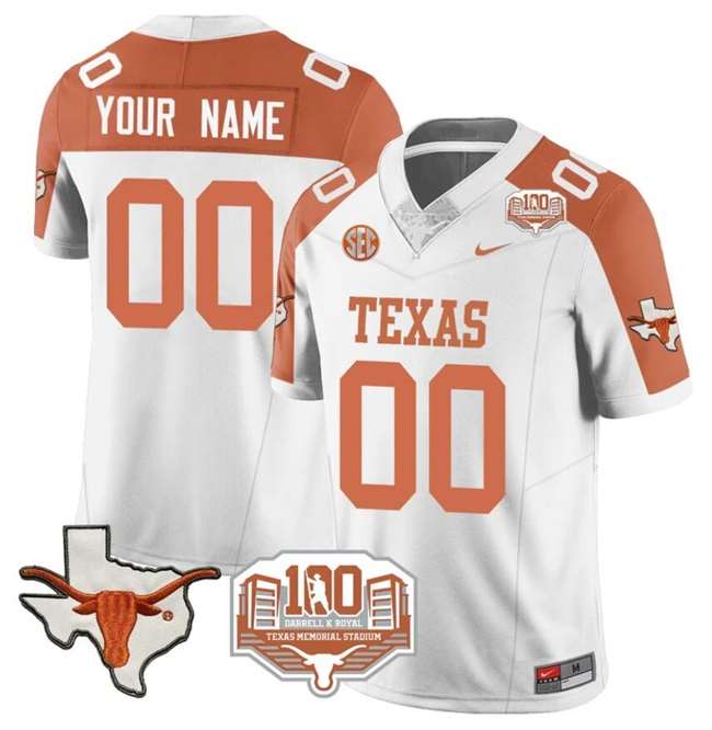 Men's Texas Longhorns Active Player Custom Inverted 2024 F.U.S.E. 100 Years Of Darrell K Royal Vapor Limited Stitched Jersey