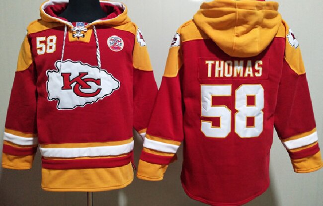 Men's Kansas City Chiefs #58 Derrick Thomas Red yellow Lace-Up Pullover Hoodie