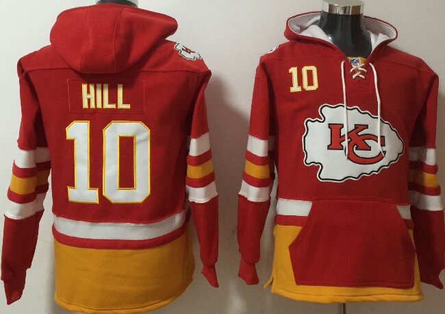 Men's Kansas City Chiefs #10 Tyreek Hill Red Ageless Must-Have Lace-Up Pullover Hoodie pocket