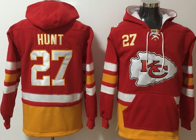 Men's Kansas City Chiefs #27 Kareem Hunt  Red Ageless Must-Have Lace-Up Pullover Hoodie pocket