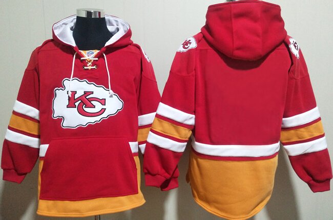 Men's Kansas City Chiefs Blank Red Lace-Up Pullover Hoodie pocket