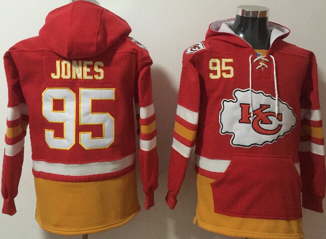 Men's Kansas City Chiefs #95 Chris Jones Red Ageless Must-Have Lace-Up Pullover Hoodie pocket
