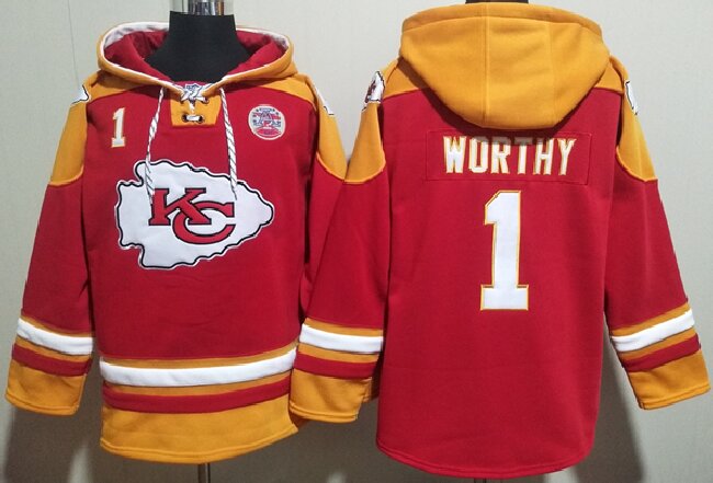 Men's Kansas City Chiefs #1 Xavier Worthy Red yellow Ageless Must-Have Lace-Up Pullover Hoodie