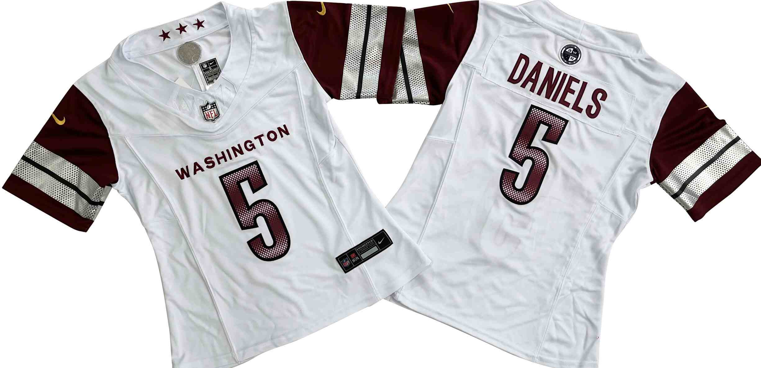 Women's Washington Commanders #5 Jayden Daniels  White Vapor F.U.S.E. Limited Jersey