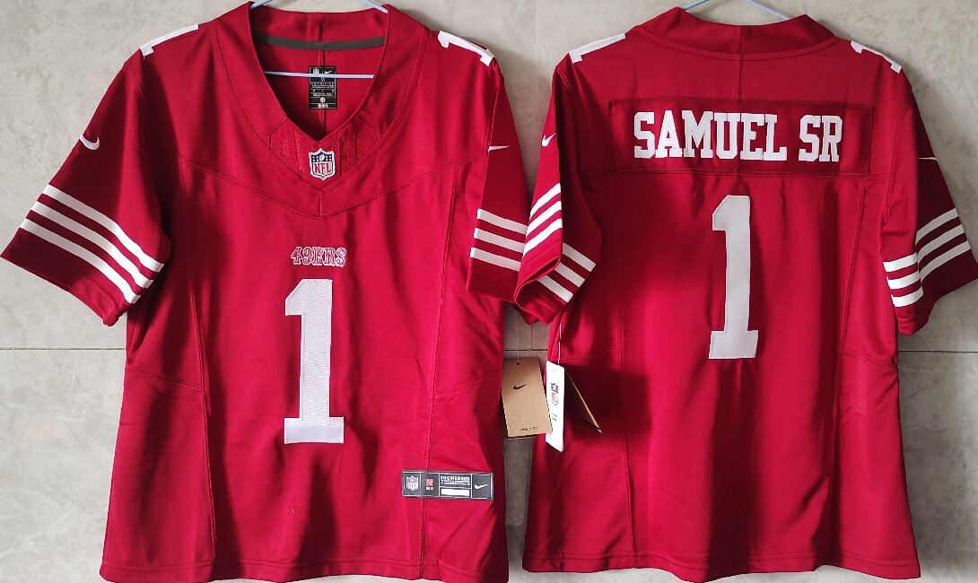 Women's San Francisco 49ers #1 Deebo Samuel Sr. Red F.U.S.E Vapor Untouchable Stitched Jersey(Run Small)