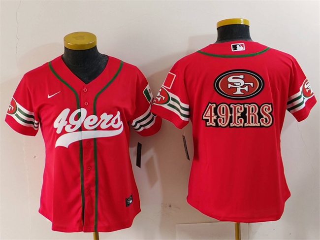 Women's San Francisco 49ers Team Big Logo Red Mexico With Patch Cool Base Stitched Baseball Jersey(Run Smal