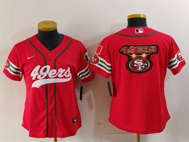 Women's San Francisco 49ers Team Big Logo Red Mexico With Patch Cool Base Stitched Baseball  Jersey