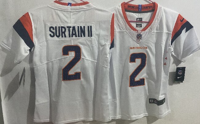 Women's Denver Broncos #2 Pat Surtain II White Stitched Jersey(Run Small)