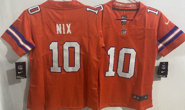 Women's Denver Broncos #10 Bo Nix Orange Mile High Collection 1977 Throwback Stitched Jersey(Run Small)