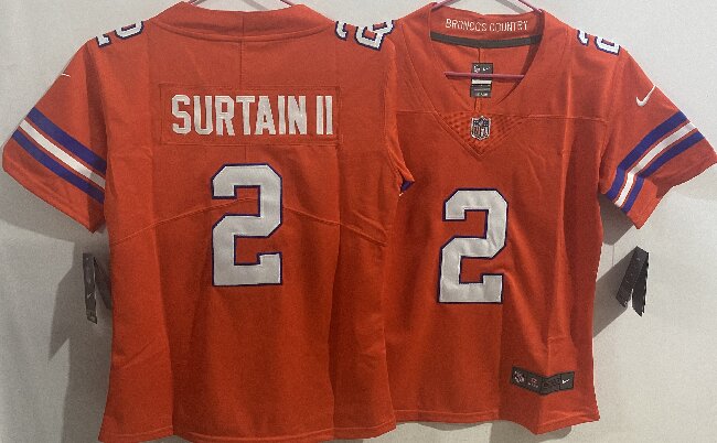 Youth Denver Broncos #2 Patrick Surtain II Orange Mile High Collection 1977 Throwback Stitched Jersey(Run Small)