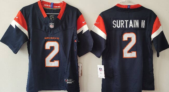 Youth Denver Broncos #2 Pat Surtain II Navy F.U.S.E. Vapor Stitched Jersey(Run Small)