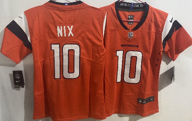 Youth Denver Broncos #10 Bo Nix  Orange Stitched Jersey(Run Small)