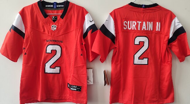 Youth Denver Broncos #2 Pat Surtain II Orange F.U.S.E. Vapor Stitched Jersey(Run Small)