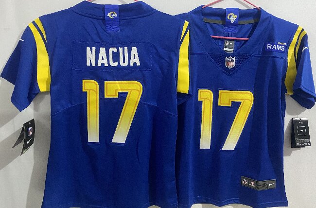 Women's Los Angeles Rams #17 Puka Nacua Blue Vapor Untouchable Limited Stitched Jersey(Run Small)