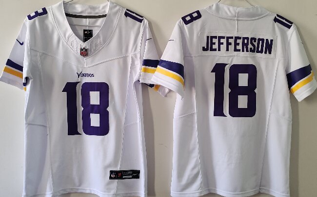 Women's Minnesota Vikings #18  Justin Jefferson White Vapor F.U.S.E. Limited Jersey